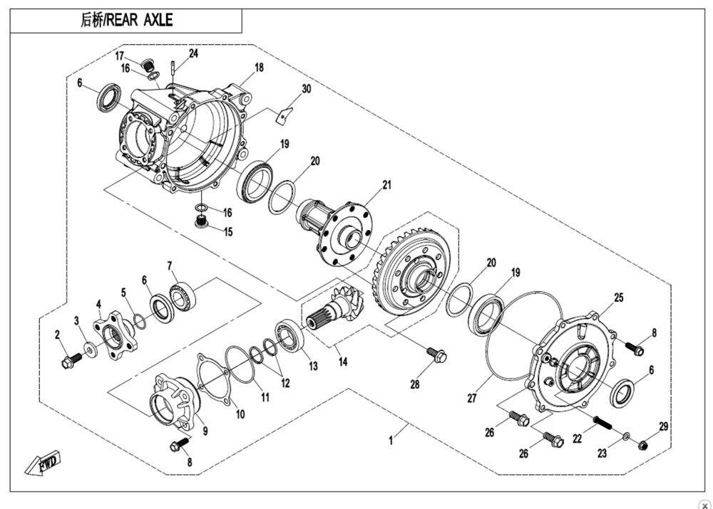 Редуктор задний в сборе с постоянной блокировкой RUS Q860-330000-70001